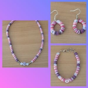 Pink and Purple Beaded Jewelry Set